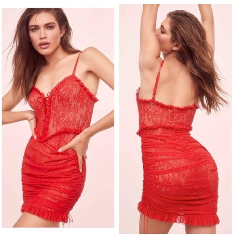 for love and lemons red gracie high low lace slip dress
